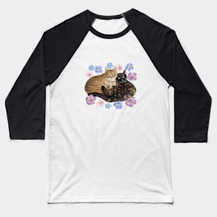Two Cats with  Flowers Baseball T-Shirt